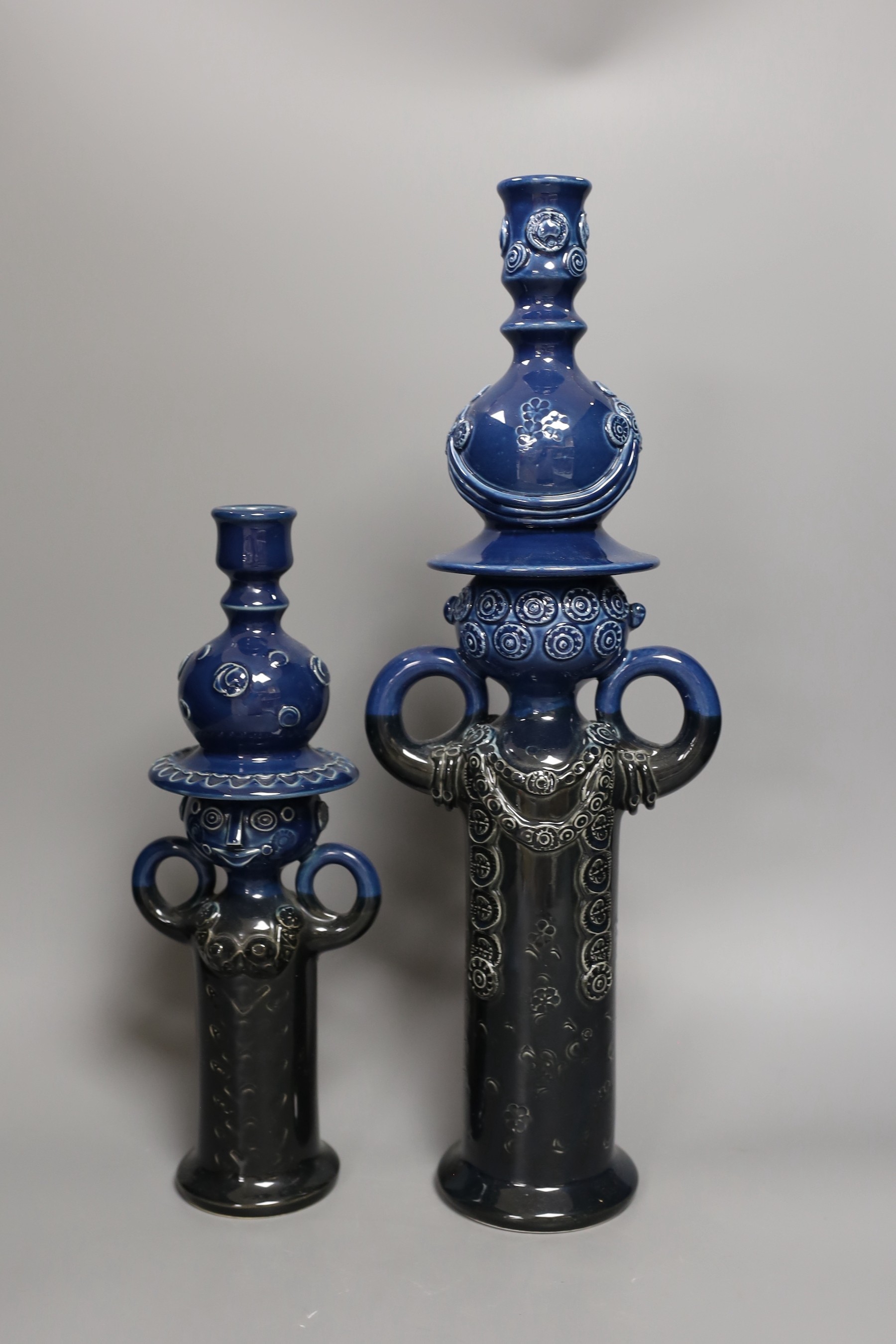 Bjørn Wiinblad for Rosenthal, five blue glazed figural pots, 47cm